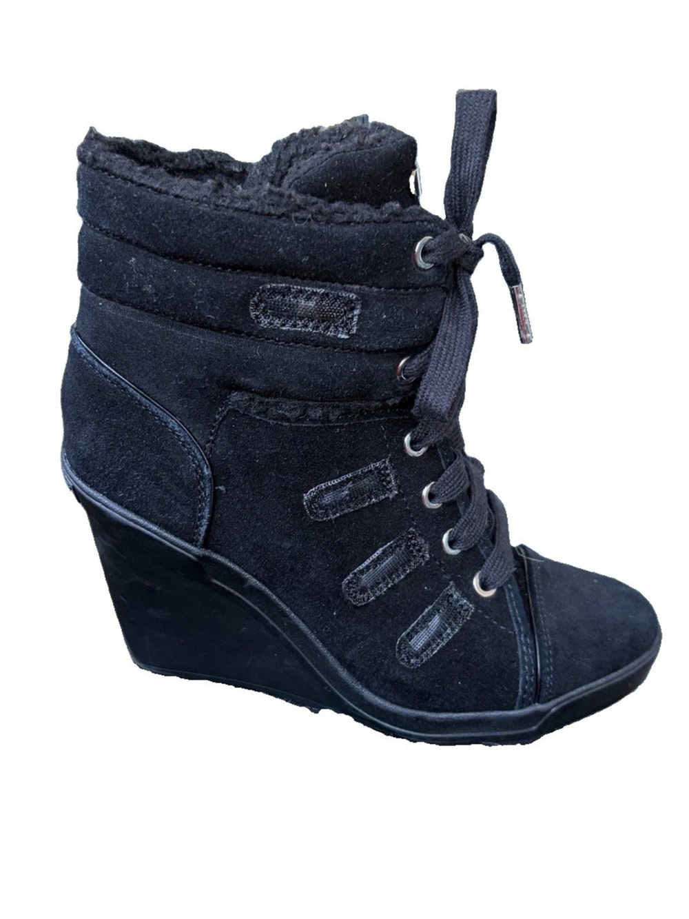 Michael Kors Women’s Black Suede Wedge Ankle Boots - Lace-Up Insulated Style